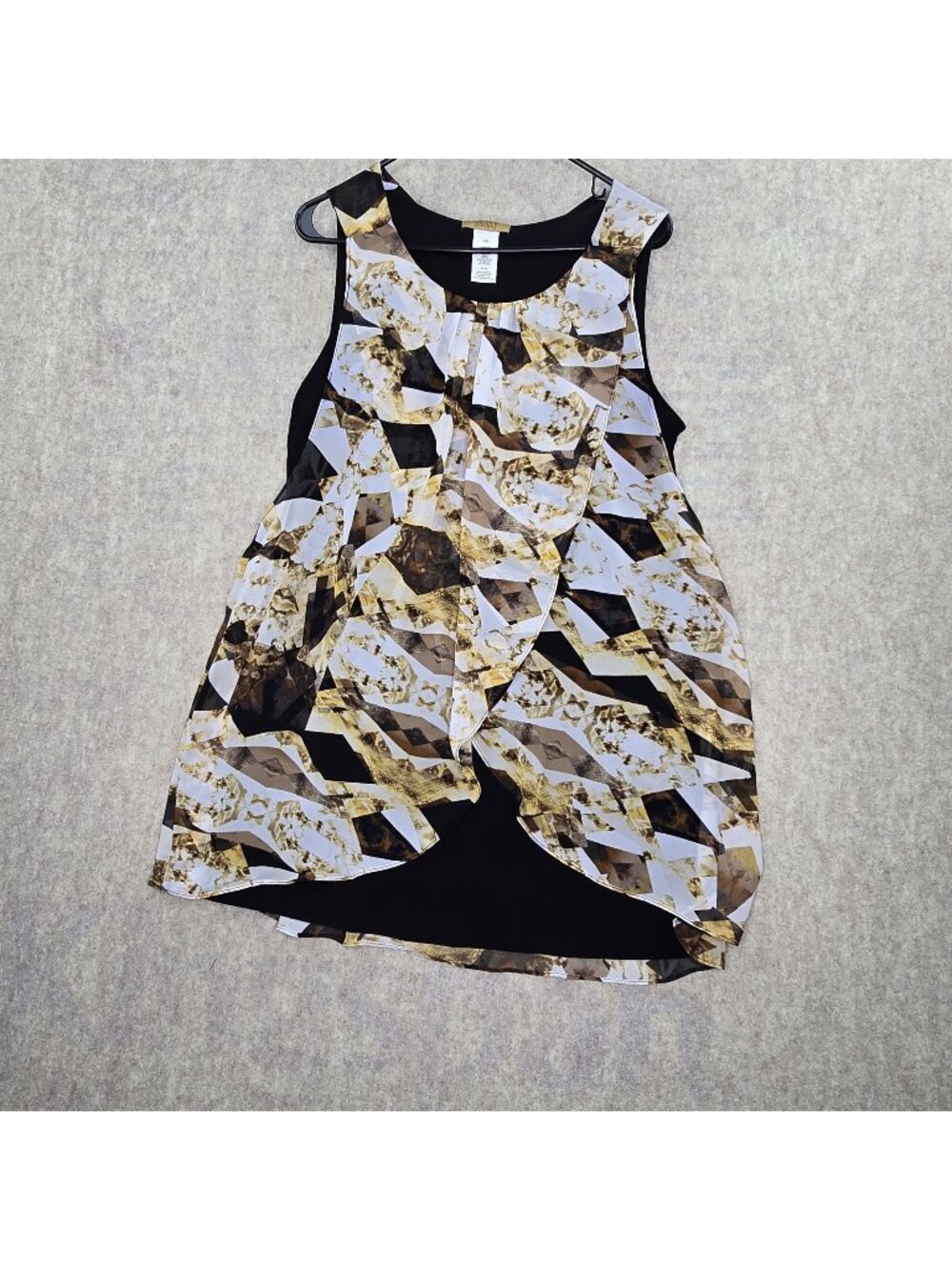 Valerie Stevens Women Sleeveless Geometric Print Tunic Black/White/Gold Layers L